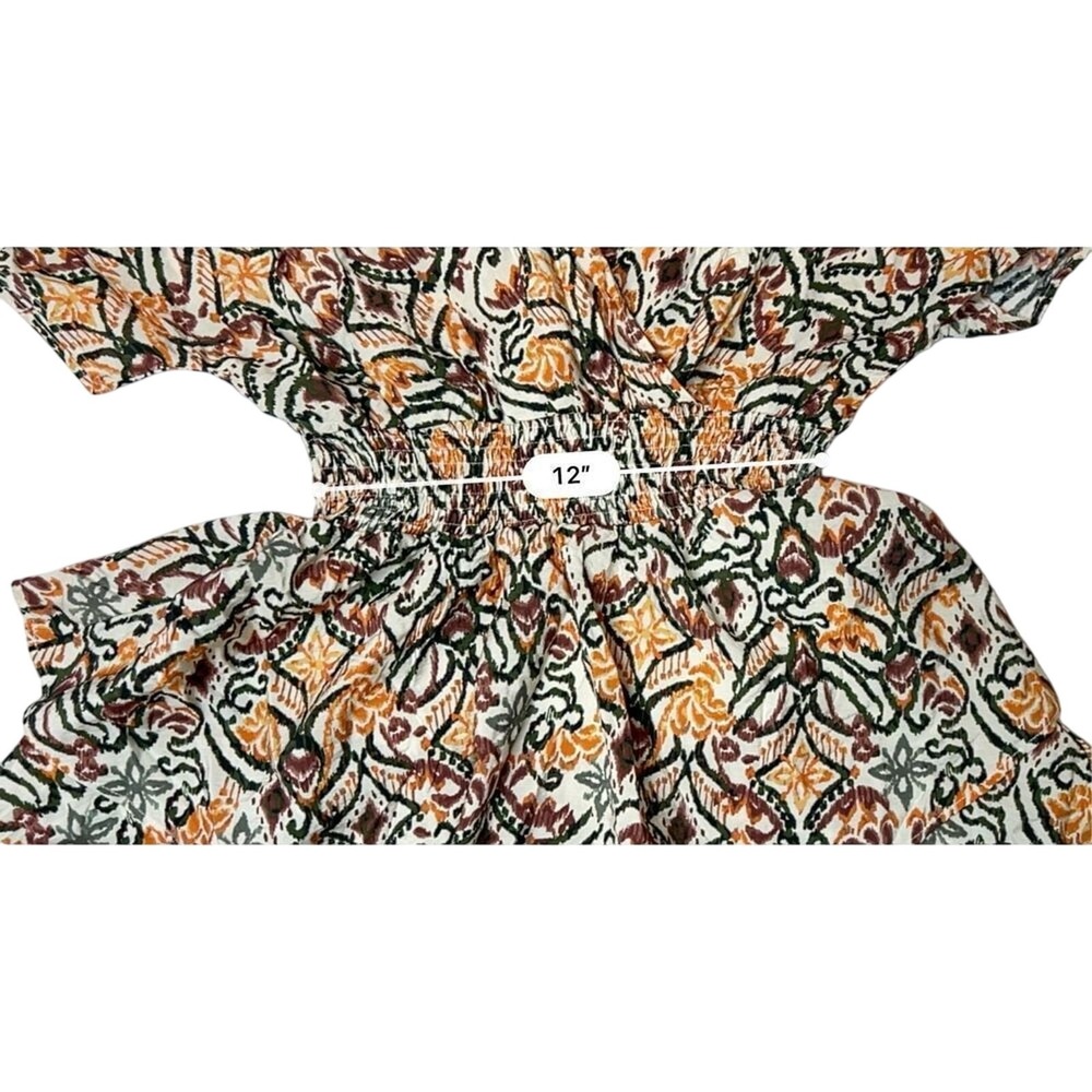 Zara AOP Ikat Print Tiered Elastic Waist Dress Tan Green Tribal MEDIUM Boho Chic - Picture 7 of 10